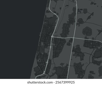 Vector city map of Netanya in Israel with white roads isolated on a grey background.