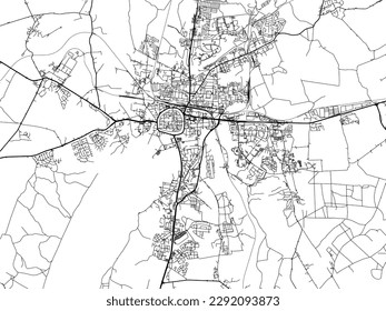 Mapa vectorial de Neubrandenburg en Alemania con carreteras negras aisladas en un fondo blanco.