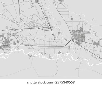 Vector city map of Neuquen in Argentina with black roads isolated on a grey background.