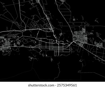 Vector city map of Neuquen in Argentina with white roads isolated on a black background.