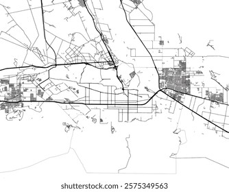 Vector city map of Neuquen in Argentina with black roads isolated on a white background.