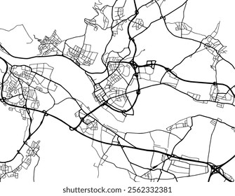 Vector city map of Neuwied in the Germany with black roads isolated on a white background.