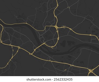 Vector city map of Neuwied in the Germany with yellow roads isolated on a brown background.