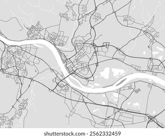 Vector city map of Neuwied in the Germany with black roads isolated on a grey background.