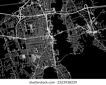 Vector city map of New Bedford Massachusetts in the United States of America with white roads isolated on a black background.