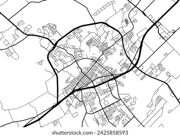 Vector city map of New Braunfels Texas in the United States of America with black roads isolated on a white background.