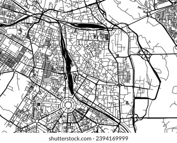 Vector city map of New Delhi city Center in the Republic of India with black roads isolated on a white background.