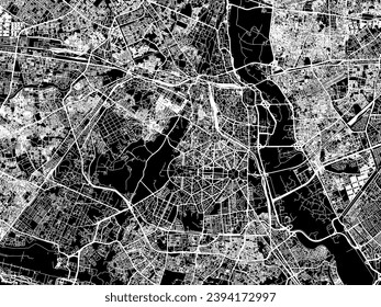 Vector city map of New Delhi in the Republic of India with white roads isolated on a black background.