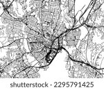 Vector city map of New Haven Connecticut in the United States of America with black roads isolated on a white background.