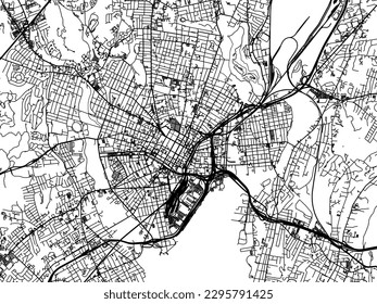 Stadtplan von New Haven Connecticut in den Vereinigten Staaten von Amerika mit schwarzen Straßen einzeln auf weißem Hintergrund.