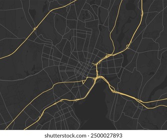 Vector city map of New Haven Connecticut in the United States of America with yellow roads isolated on a brown background.