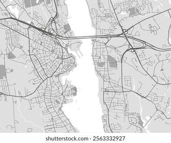 Vector city map of New London Connecticut in the United States of America with black roads isolated on a grey background.