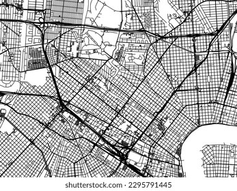 Mapa vectorial de Nueva Orleans Center Louisiana en los Estados Unidos de América con caminos negros aislados en un fondo blanco.