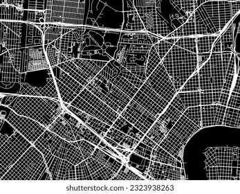 Vector city map of New Orleans Center Louisiana in the United States of America with white roads isolated on a black background.