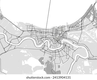 Vector city map of New Orleans Louisiana in the United States of America with black roads isolated on a grey background.