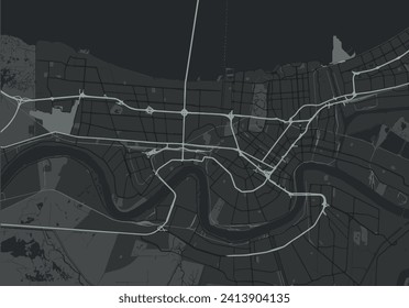 Vector city map of New Orleans Louisiana in the United States of America with white roads isolated on a grey background.