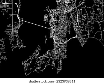 Vector city map of New Port Rhode Island in the United States of America with white roads isolated on a black background.
