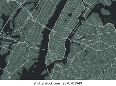 Vector city map of New York Center New York in the United States of America with white roads isolated on a black background.