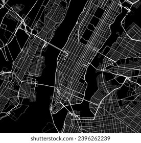 Vector city map of New York Center New York in the United States of America with white roads isolated on a black background.