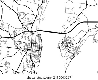 Vector city map of Newburgh - Beacon New York in the United States of America with black roads isolated on a white background.