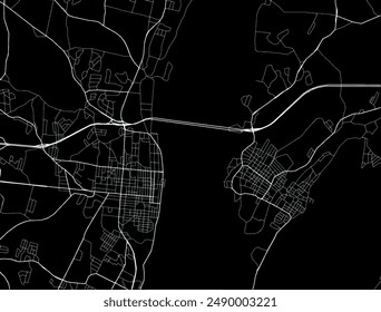 Vector city map of Newburgh - Beacon New York in the United States of America with white roads isolated on a black background.