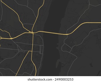 Vector city map of Newburgh - Beacon New York in the United States of America with yellow roads isolated on a brown background.