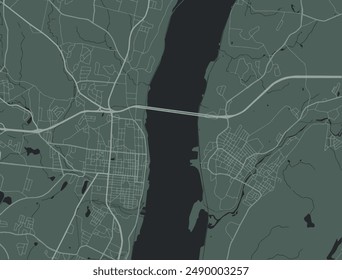 Vector city map of Newburgh - Beacon New York in the United States of America with white roads isolated on a green background.