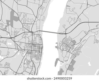 Vector city map of Newburgh - Beacon New York in the United States of America with black roads isolated on a grey background.