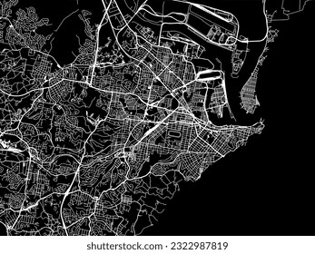 Mapa vectorial de Newcastle en Australia con carreteras blancas aisladas en un fondo negro.
