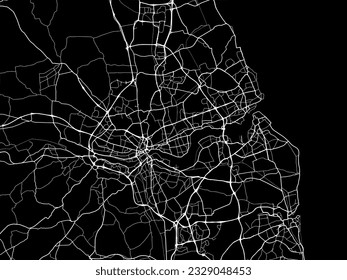 Vector city map of Newcastle Metro in the United Kingdom with white roads isolated on a black background.