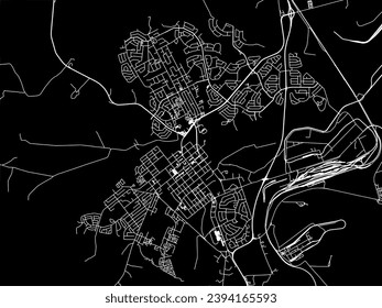 Mapa de la ciudad vectorial de Newcastle en Sudáfrica con caminos blancos aislados en un fondo negro.