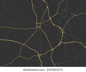 Vector city map of Newcastle-under-Lyme in the United Kingdom with yellow roads isolated on a brown background.