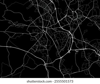 Vector city map of Newcastle-under-Lyme in the United Kingdom with white roads isolated on a black background.