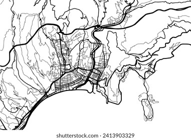 Vector city map of Nice in the France with black roads isolated on a white background.