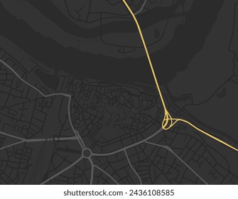 Vector city map of Nijmegen Centrum in the Netherlands with yellow roads isolated on a brown background.