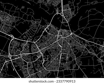 Vector city map of Nijmegen in the Netherlands with white roads isolated on a black background.