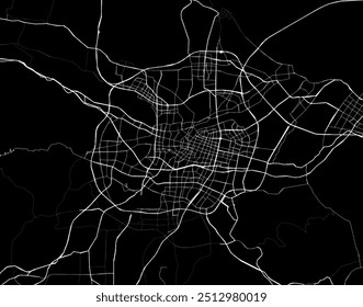 Mapa vetorial de Ningbo na República Popular da China com estradas brancas isoladas sobre um fundo preto.