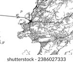 Vector city map of Niteroi in Brazil with black roads isolated on a white background.
