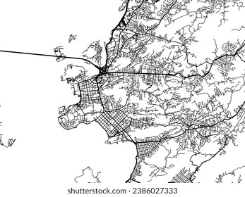 Vector city map of Niteroi in Brazil with black roads isolated on a white background.