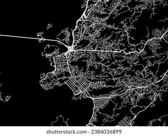 Vector city map of Niteroi in Brazil with white roads isolated on a black background.