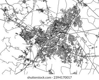 Vector city map of Nizamabad in the Republic of India with black roads isolated on a white background.