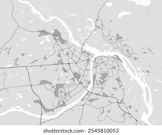 Vector city map of Nizhniy Novgorod in the Russian Federation with black roads isolated on a grey background.