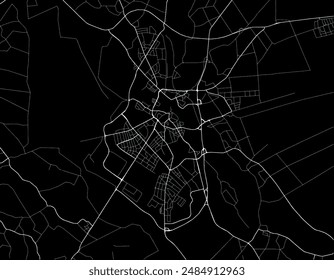 Vector city map of Nordhorn in Germany with white roads isolated on a black background.