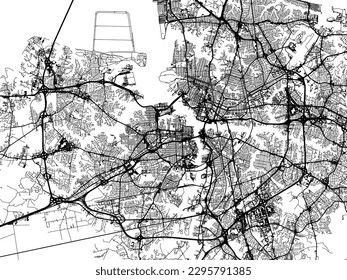 Stadtplan von Norfolk Metro Virginia in den Vereinigten Staaten von Amerika mit schwarzen Straßen einzeln auf weißem Hintergrund.