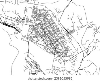 Vector city map of Norilsk in the Russian Federation with black roads isolated on a white background.