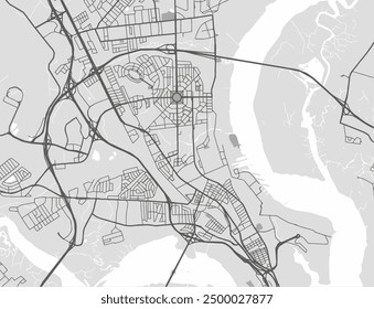 Vector city map of North Charleston South Carolina in the United States of America with black roads isolated on a grey background.