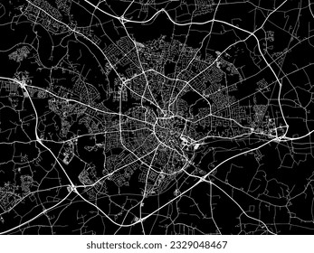 Vector city map of Norwich in the United Kingdom with white roads isolated on a black background.