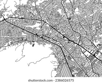 Vector city map of Nova Iguacu in Brazil with black roads isolated on a white background.