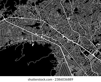 Vector city map of Nova Iguacu in Brazil with white roads isolated on a black background.