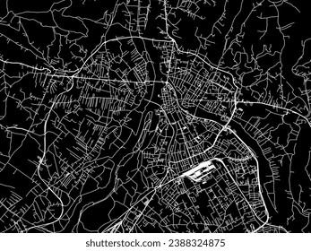 Vector city map of Nowy Sacz in Poland with white roads isolated on a black background.